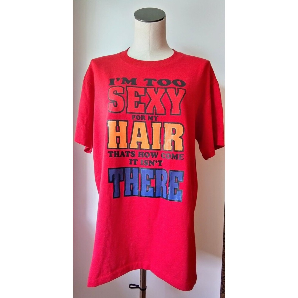 VTG 90s I'm Too Sexy For My Hair Men's Red SS TShirt Sz Lg Platinum Plus Tag USA